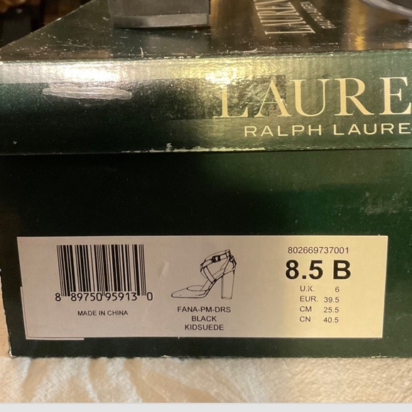 NEW Ralph Lauren - Fana Black Criss Cross Strap Suede Block Heels Size 8.5 B - Picture 10 of 10